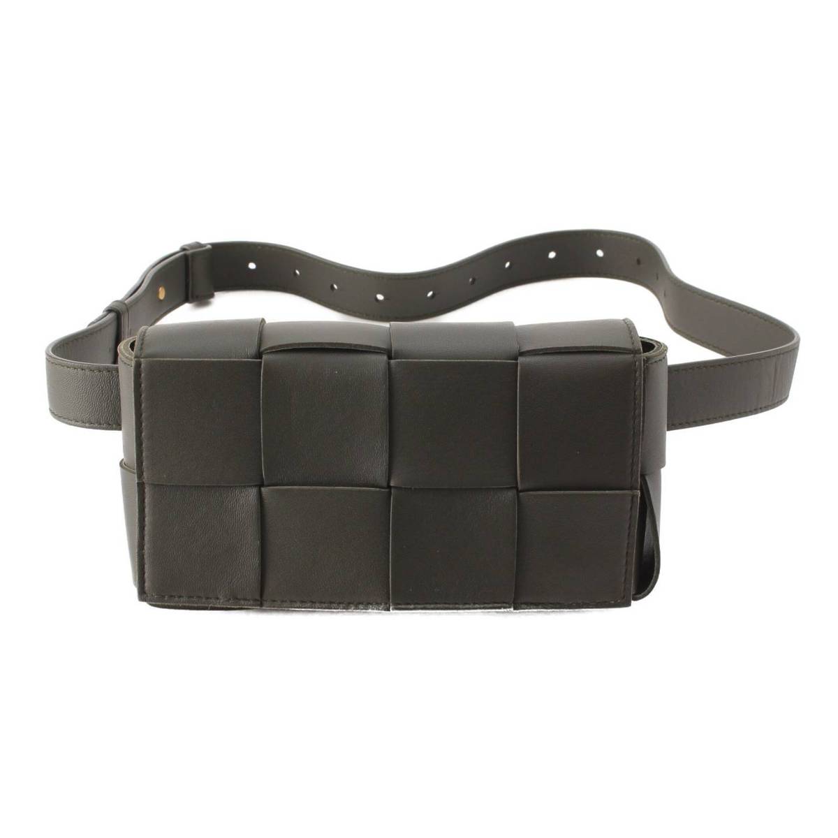 [Bottega Veneta] Bottega Veneta Maxi INTRECCIATO Leather Waist Bag 668572 Khaki [Used] [Authenticated and Guaranteed Authentic] 207928