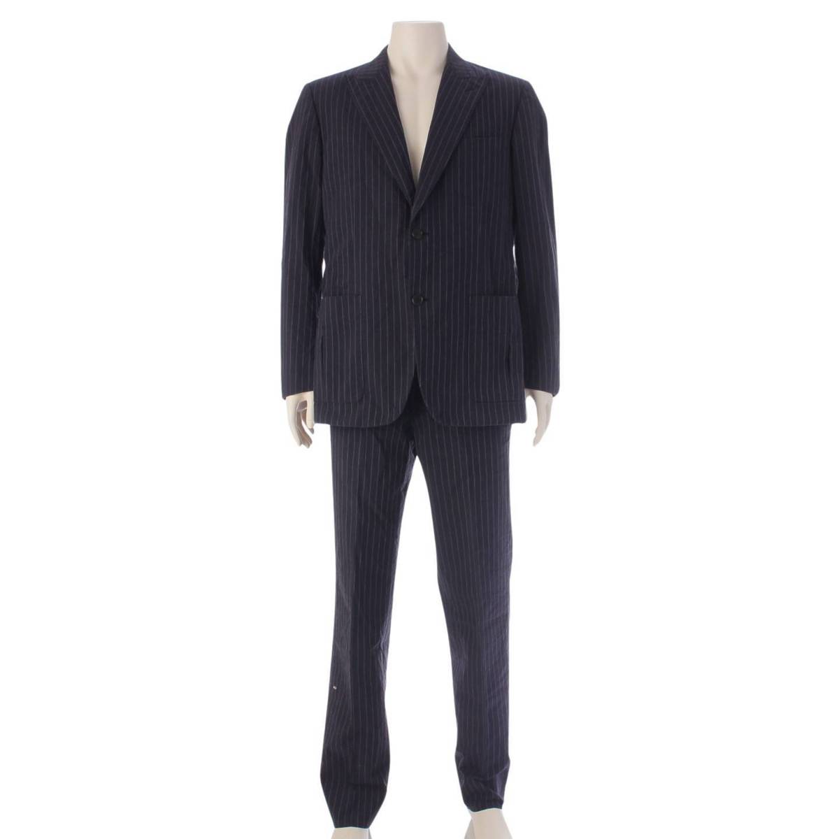 [Hermes] Hermes Men's Cotton Set-up Striped Suit Navy 52/42 [Used] [Authenticated and Guaranteed Authentic] 207952