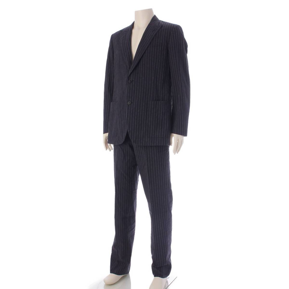 [Hermes] Hermes Men's Cotton Set-up Striped Suit Navy 52/42 [Used] [Authenticated and Guaranteed Authentic] 207952