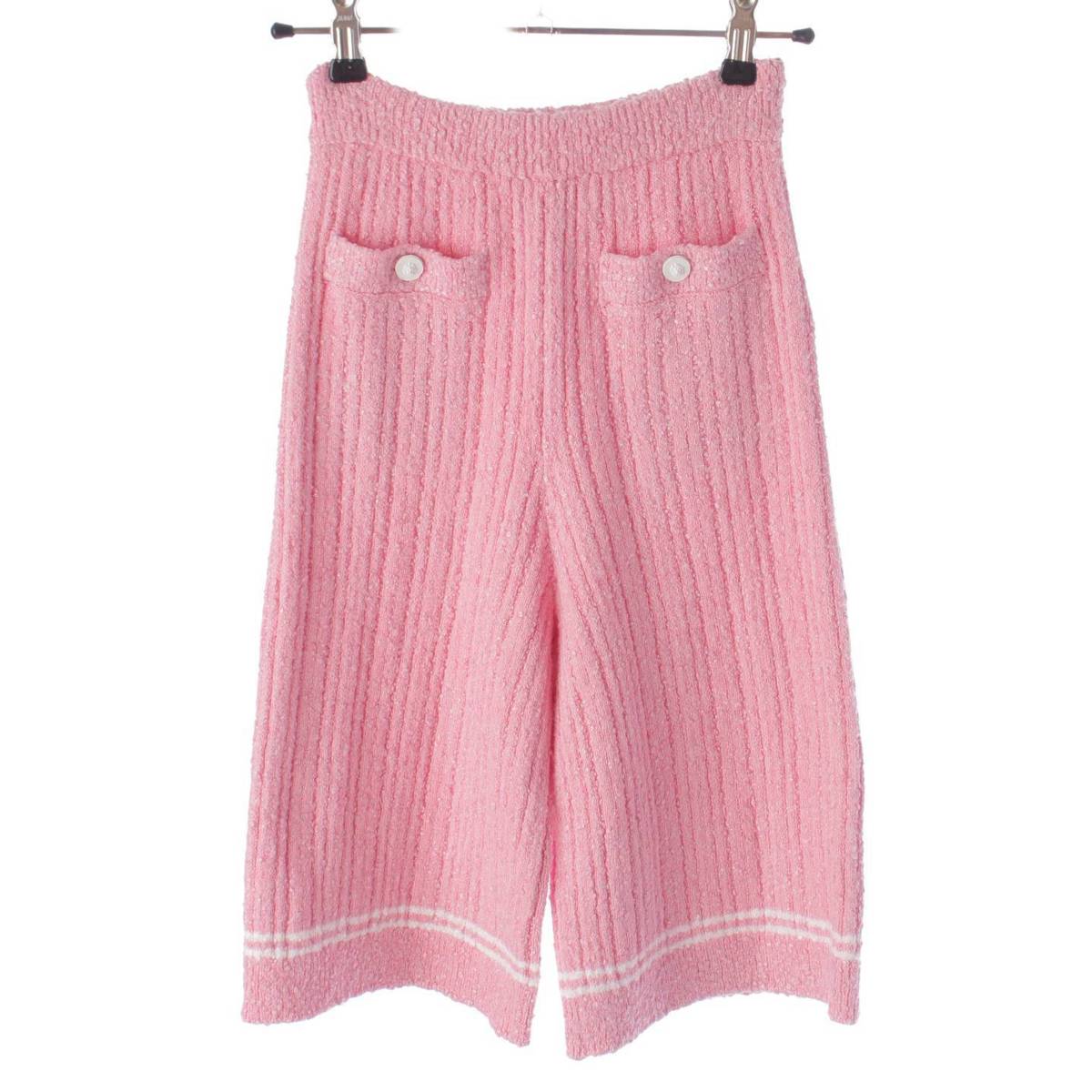 [Chanel] Chanel 22 COCO Button Cotton Knit Half Shorts Bottoms P72283 Pink 34 [Used] [Authenticated and Guaranteed Authentic] 208048