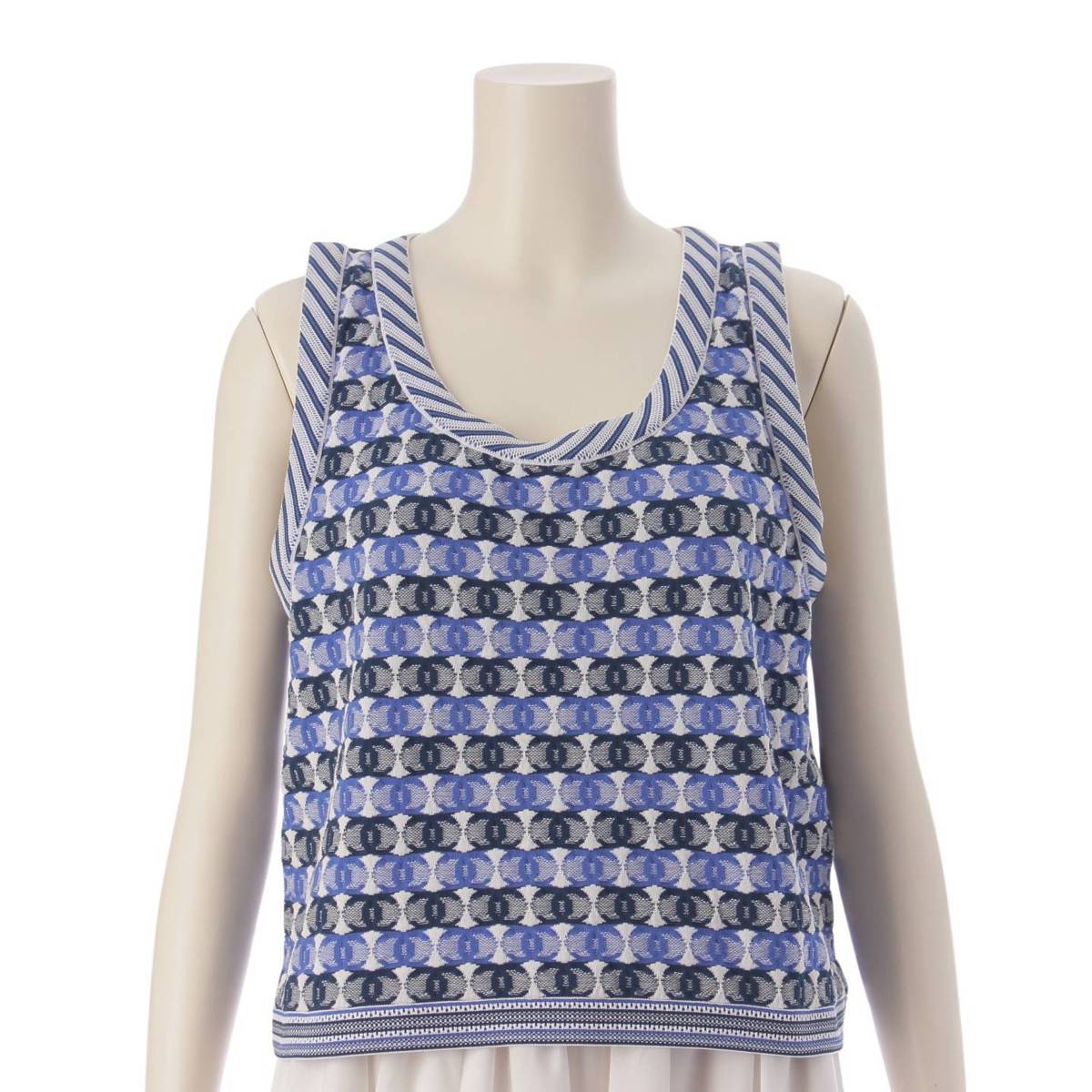 [Chanel] Chanel 19P COCO Mark Knitted Tank Top Sleeveless Top P60691 Blue 38 [Used] [Authenticated and Guaranteed Authentic] 208049