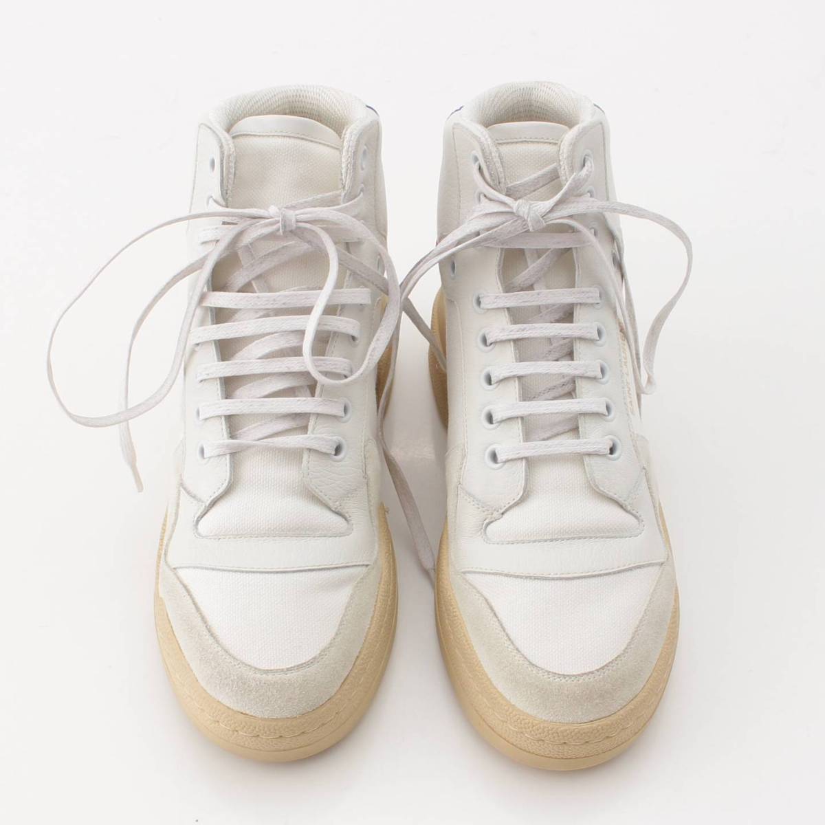 [Saint Laurent] SAINT LAURENT SL24 Distressed Leather Mid-Top Sneakers Leopard 669434 White 38 [Used] [Authenticated and Guaranteed Authentic] 208112