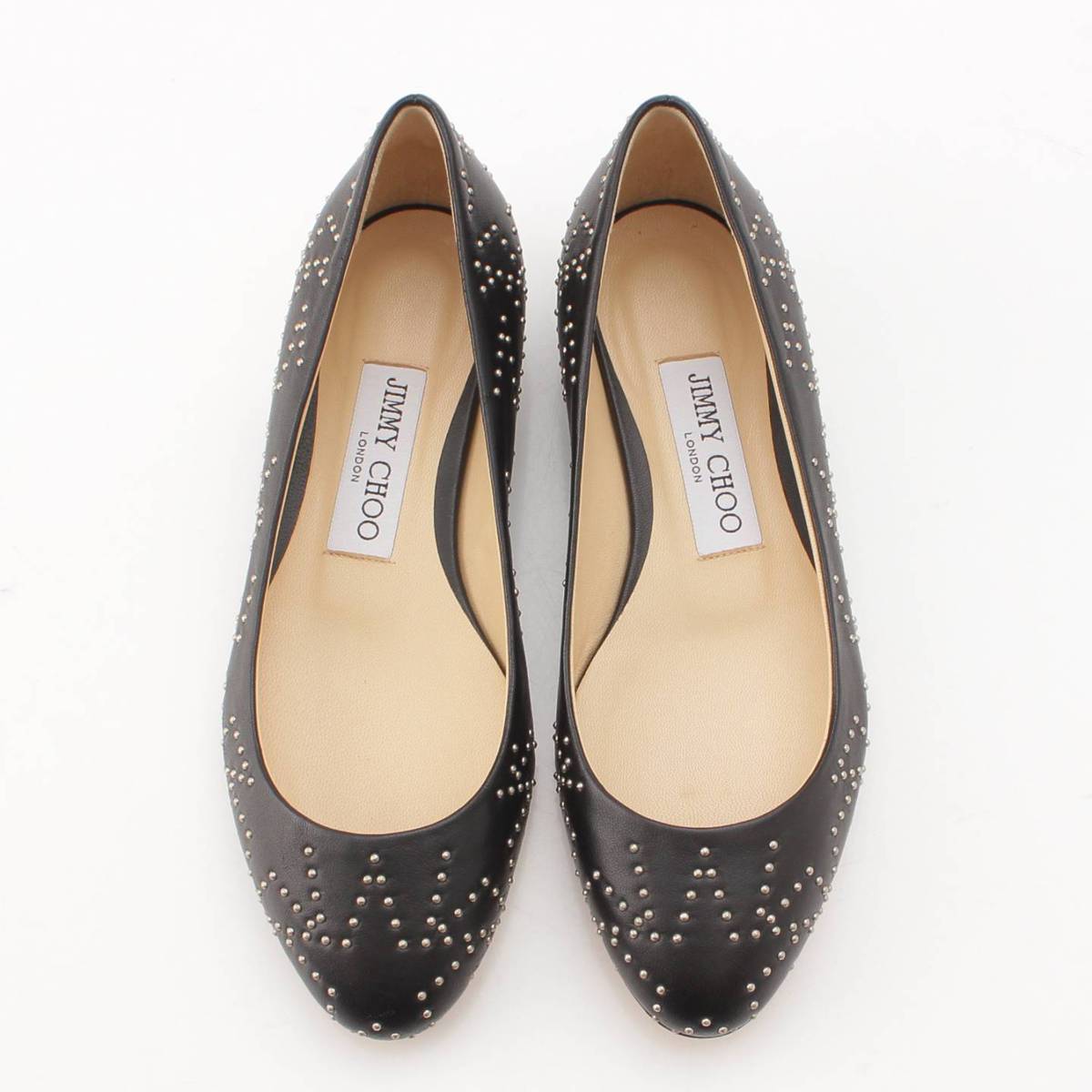 [Jimmy Choo] Jimmy Choo JESSIE Studded Leather Almond Toe Flat Shoes Black 35 [Used] [Authenticated and Guaranteed Authentic] 208126