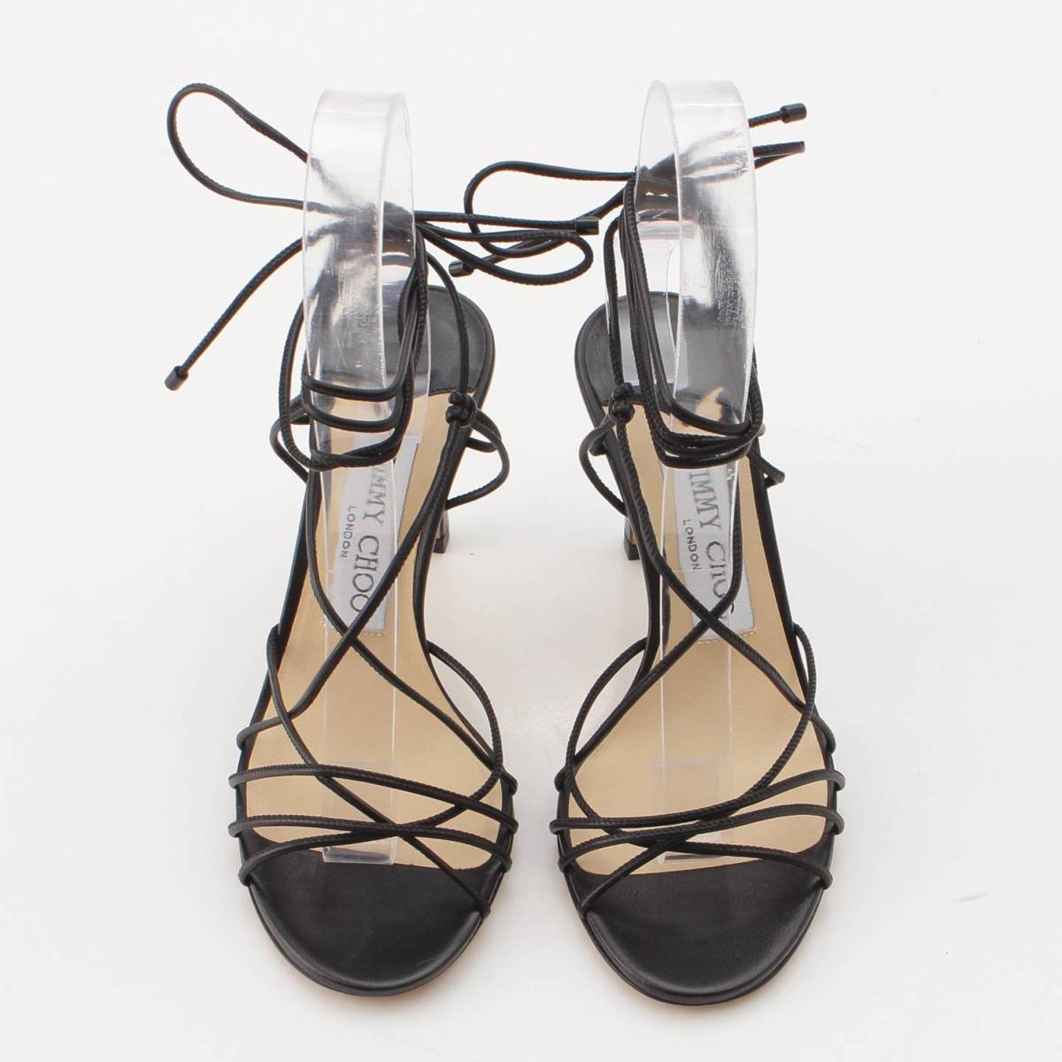 [Jimmy Choo] Jimmy Choo TAO Lace Strap Leather Heel Sandals Black 35 [Used] [Authenticated and Guaranteed Authentic] 208131