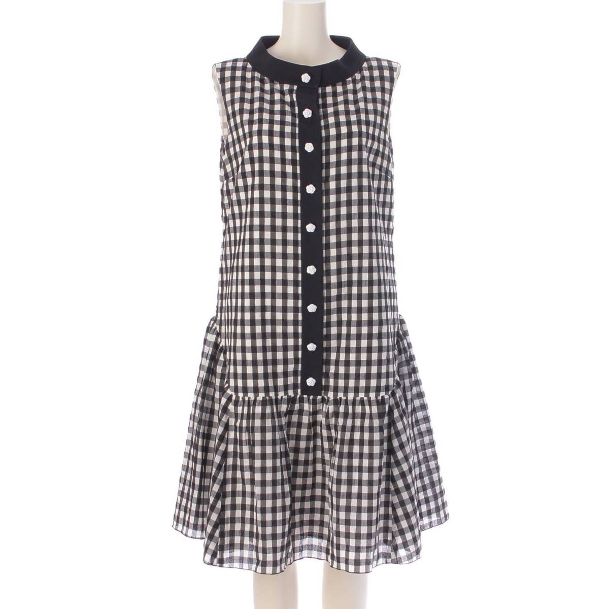 ELNEST CREATIVE ACTIVITY 23 years Sleeveless Gingham Check Flower one piece White black 38