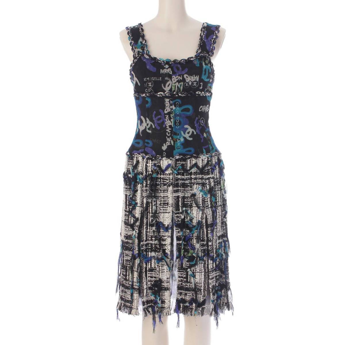 [Chanel] Chanel 07C Tweed Graphic COCO Mark Sleeveless Dress Black 34 [Used] [Authenticated and Guaranteed Authentic] 208369
