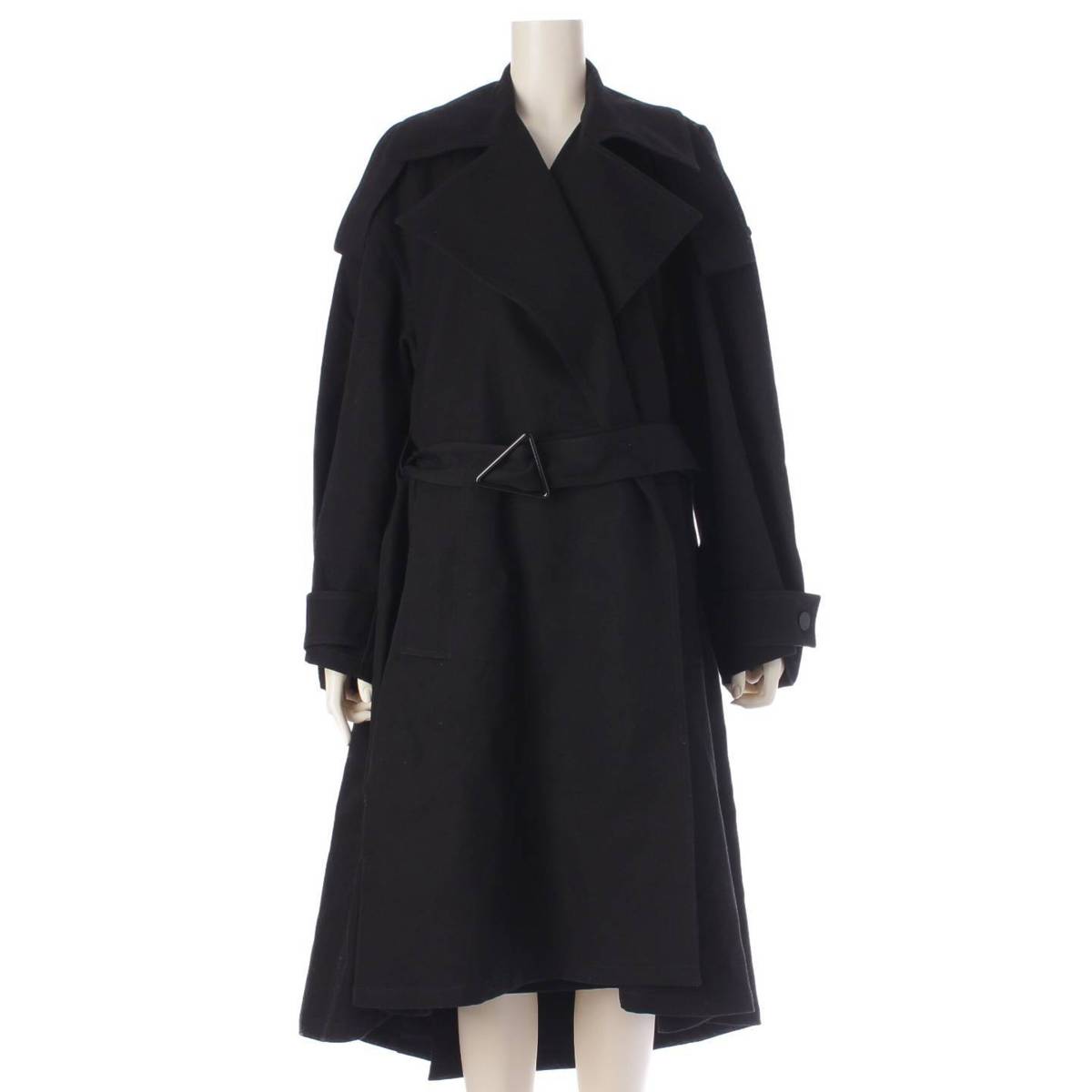 BOTTEGAVENETA 22Stainless Steel BELT-DETAILED OVERSIZED trench coat 702287  black 36