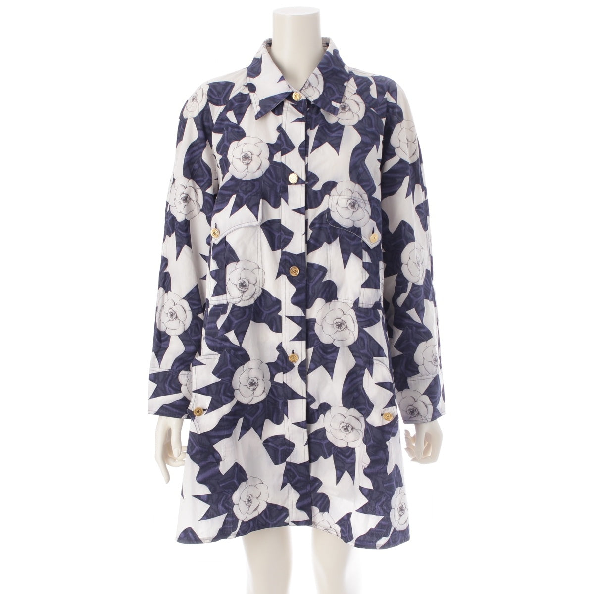 CHANEL Vintage Camellia Ribbon Long sleeve shirt Jacket Black White