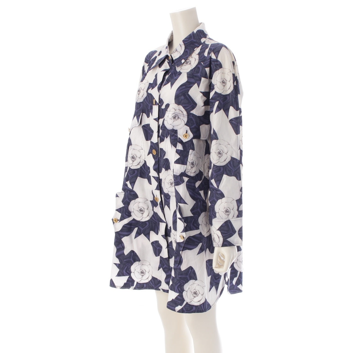 CHANEL Vintage Camellia Ribbon Long sleeve shirt Jacket Black White