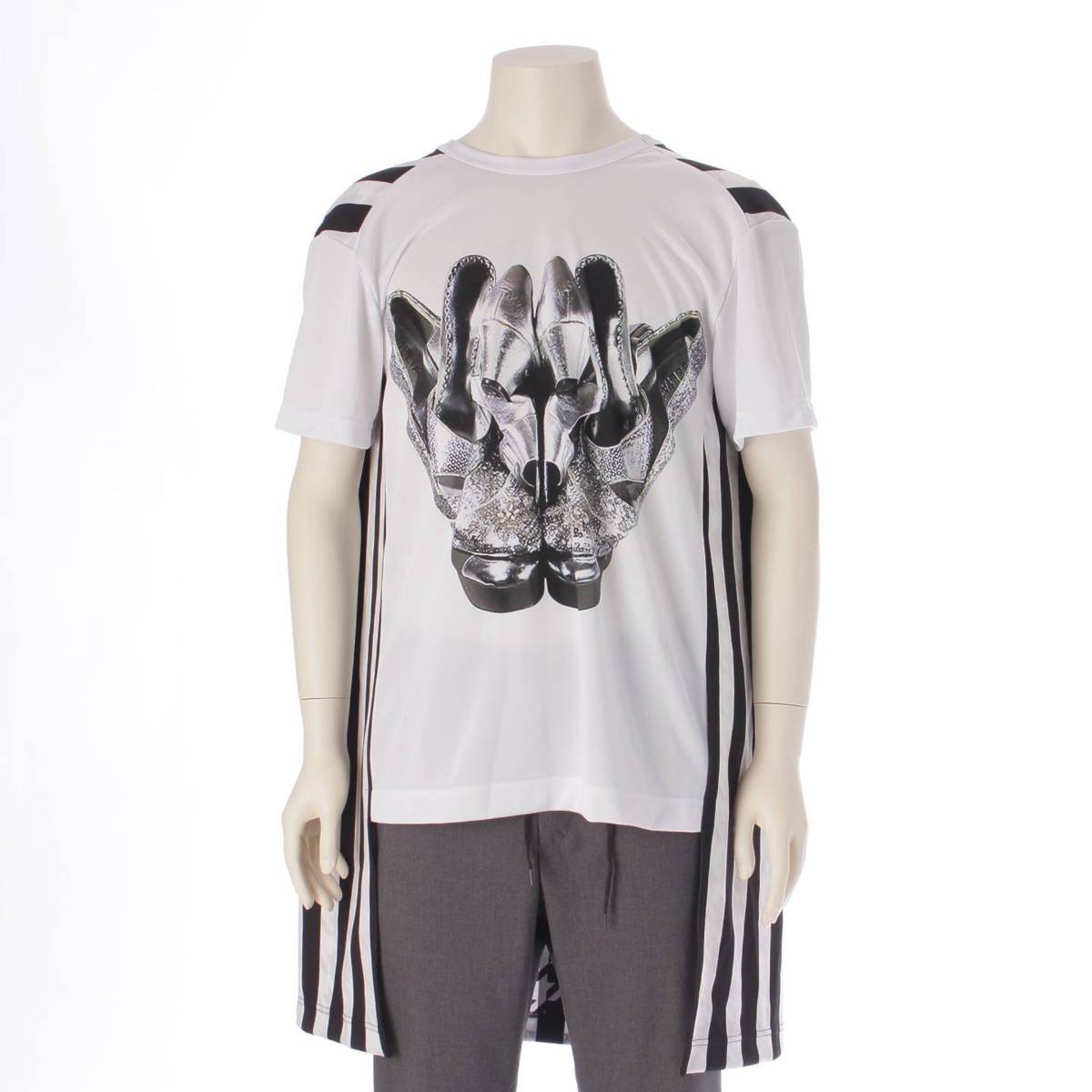 [Comme des Garcons] Comme des Garcons Homme Plus Men's AD2021 Striped Front Print Top Short Sleeve White M [Used] [Authenticated and Guaranteed Authentic] 208954