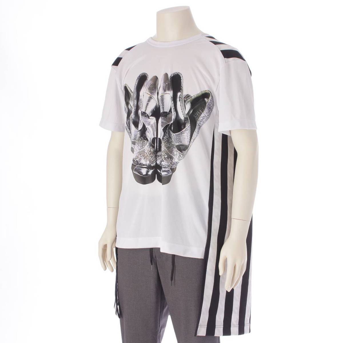 [Comme des Garcons] Comme des Garcons Homme Plus Men's AD2021 Striped Front Print Top Short Sleeve White M [Used] [Authenticated and Guaranteed Authentic] 208954
