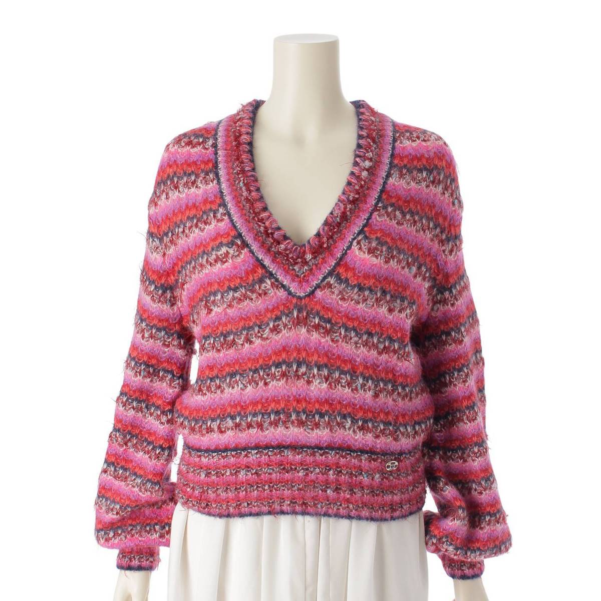 [Chanel] Chanel COCO Mark Rhinestone Alpaca Blend Knit Top Long Sleeve P72980 Pink 36 [Used] [Authenticated/Genuine Product Guaranteed] 209685