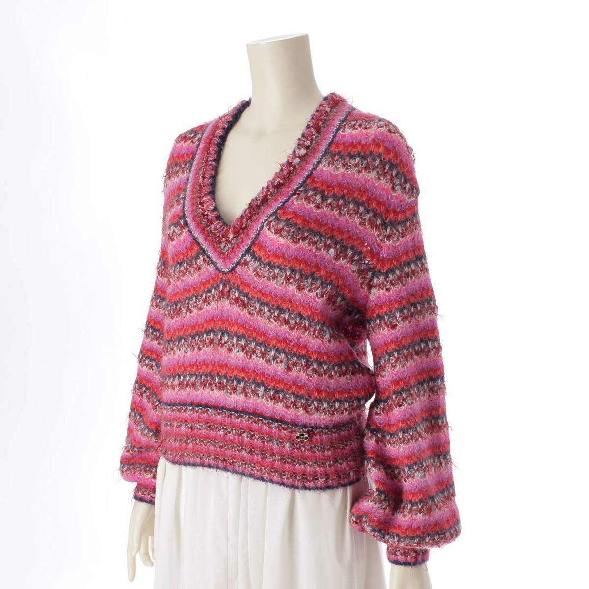 [Chanel] Chanel COCO Mark Rhinestone Alpaca Blend Knit Top Long Sleeve P72980 Pink 36 [Used] [Authenticated/Genuine Product Guaranteed] 209685