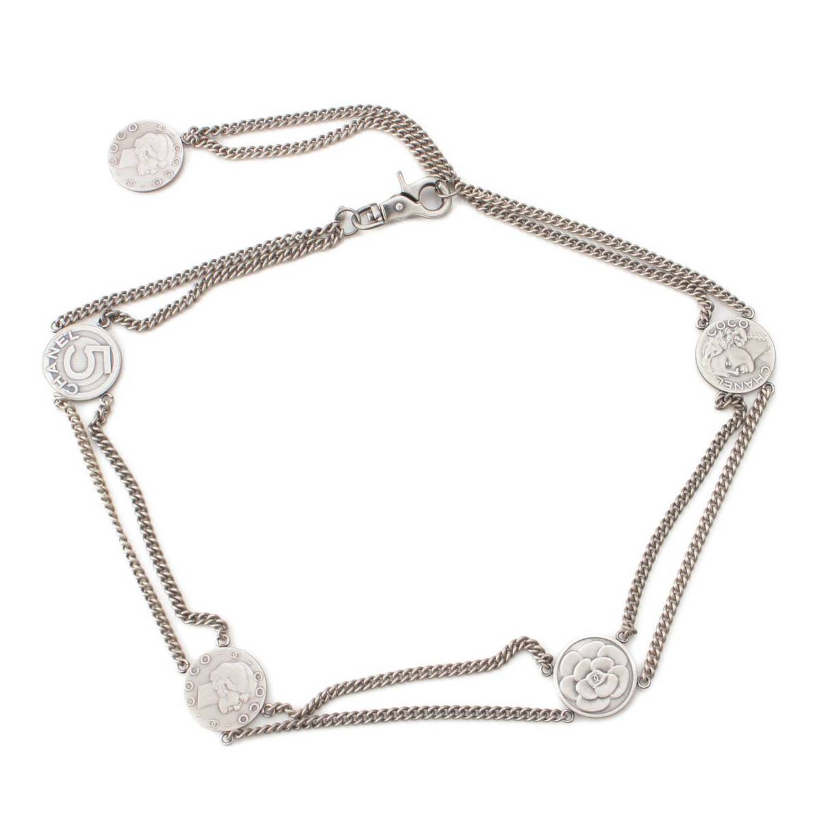 [Chanel] Chanel 08A Camellia Mademoiselle COCO Mark Coin Chain Belt Silver [Used] [Authenticated and Guaranteed Authentic] 209718