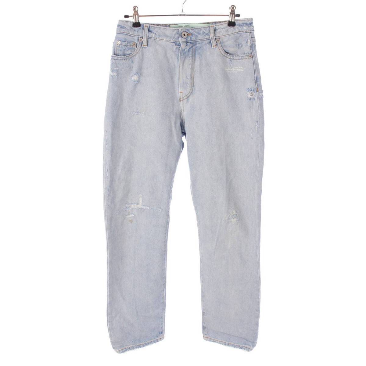 [Off-White] Off-White Cotton Distressed Denim Pants Bottoms OWYA004E18386065 Light Blue 26 [Used] [Authenticated and Guaranteed Authentic] 209745