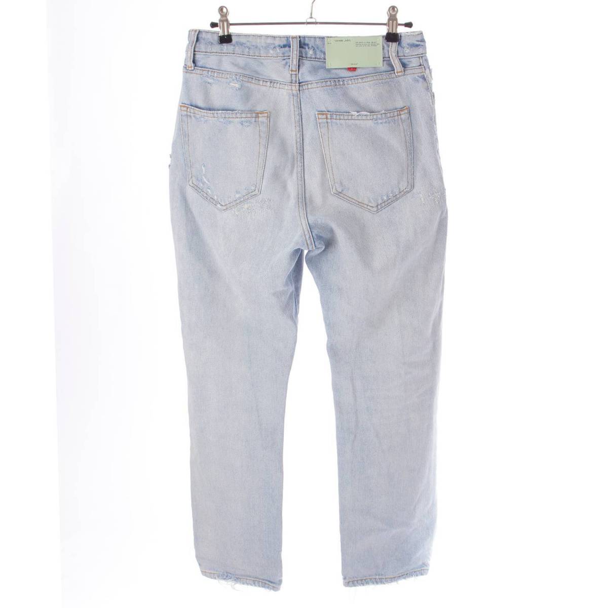 [Off-White] Off-White Cotton Distressed Denim Pants Bottoms OWYA004E18386065 Light Blue 26 [Used] [Authenticated and Guaranteed Authentic] 209745