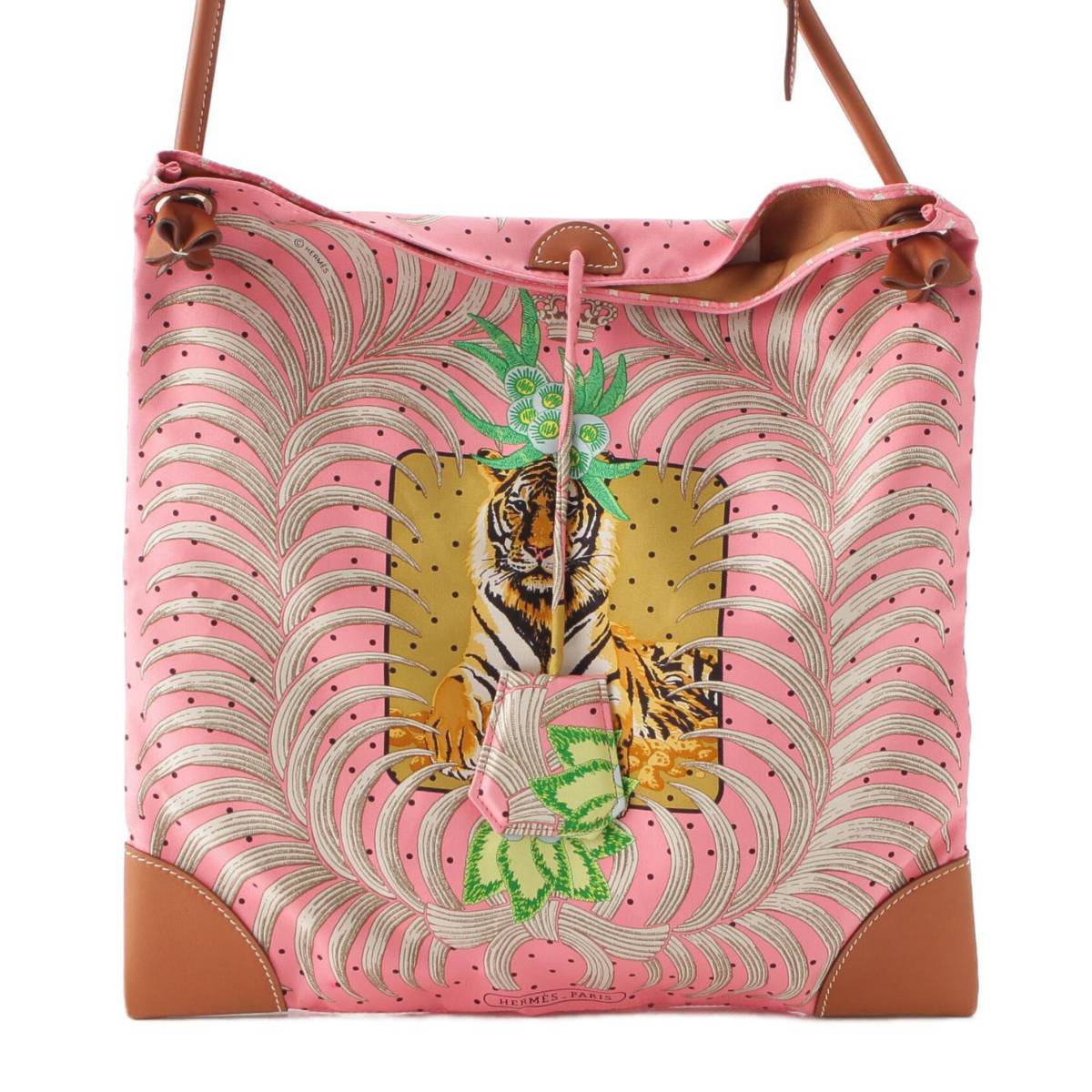 [Hermes] Hermes Y Stamp Silky City PM Jungle Love Silk x Leather Shoulder Bag Pink [Used] [Authenticated and Guaranteed Authentic] 209764