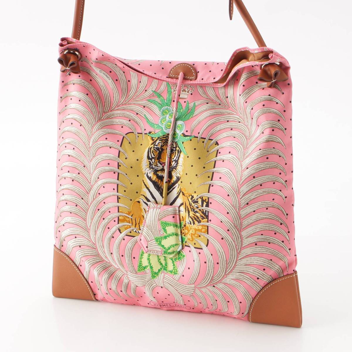 [Hermes] Hermes Y Stamp Silky City PM Jungle Love Silk x Leather Shoulder Bag Pink [Used] [Authenticated and Guaranteed Authentic] 209764