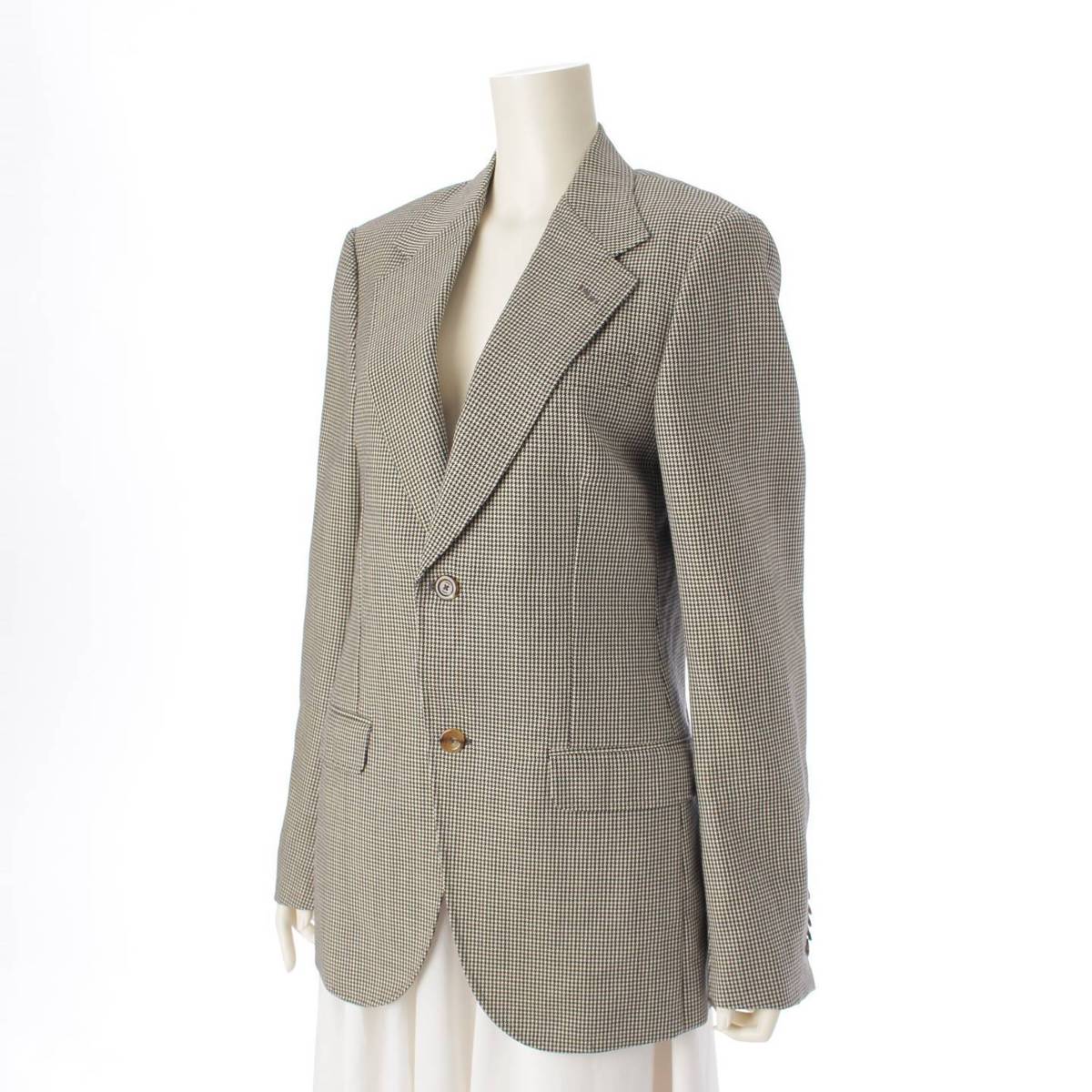 [Gucci] Gucci Harris Tweed All-over Silk Lining Houndstooth Tailored Jacket Gray 44R [Used] [Authenticated and Guaranteed Authentic] 209769
