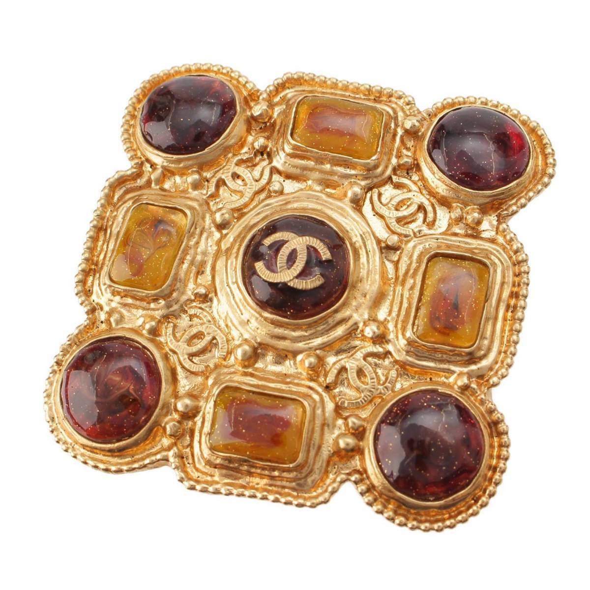 [Chanel] Chanel B11A Gripoa COCO Mark Color Stone Brooch GP Gold [Used] [Authenticated and Guaranteed Authentic] 209967