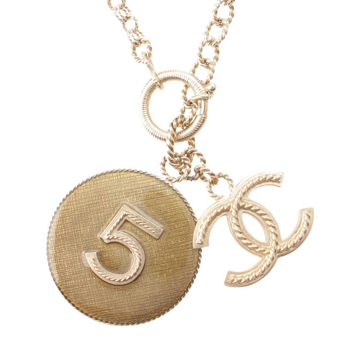 [Chanel] Chanel B13P COCO Mark No5 Chain Belt Necklace Champagne Gold [Used] [Authenticated and Guaranteed Authentic] 209979