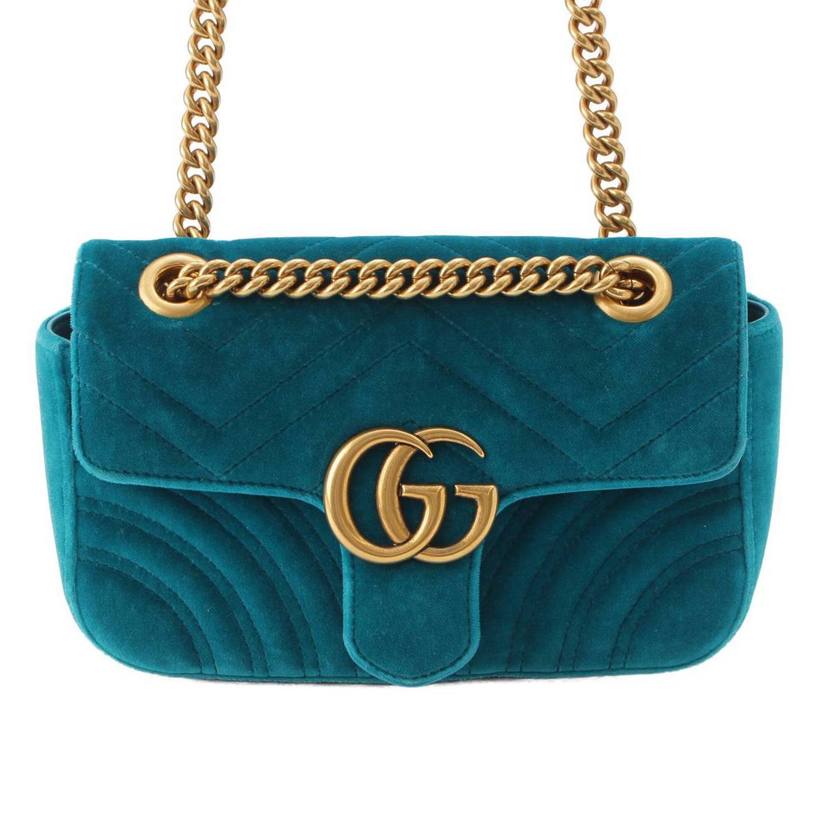 [Gucci] Gucci GG Marmont Velvet Chain Heart Shoulder Bag 446744 Green [Used] [Authenticated and Guaranteed Authentic] 210014