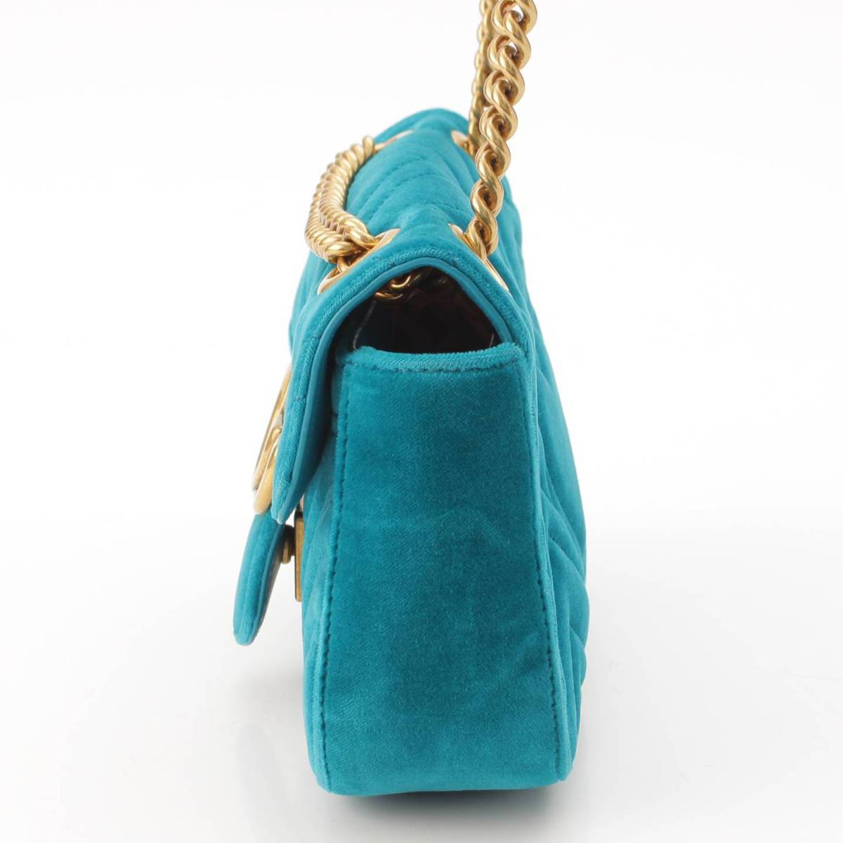 [Gucci] Gucci GG Marmont Velvet Chain Heart Shoulder Bag 446744 Green [Used] [Authenticated and Guaranteed Authentic] 210014