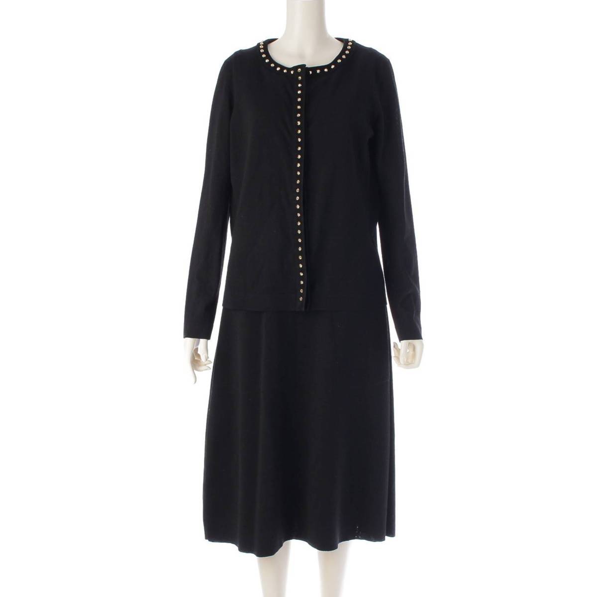 [Salvatore Ferragamo] Salvatore Ferragamo Knit Studs Gancini Button Cardigan Dress Black ML [Used] [Authenticated/Genuine Product Guaranteed] 210204