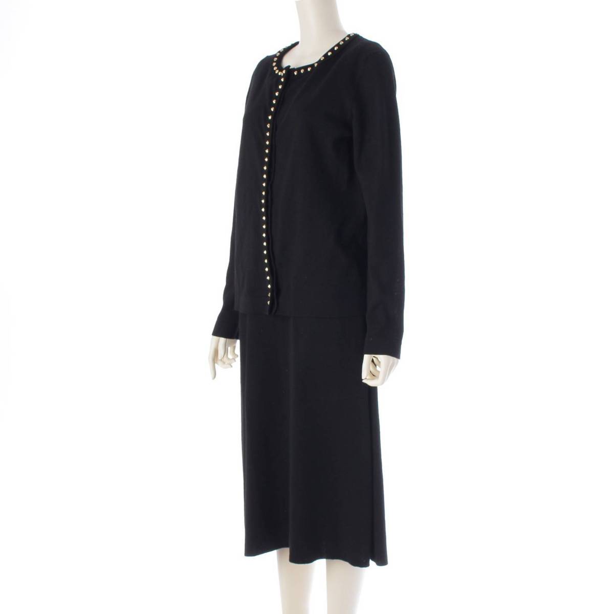 [Salvatore Ferragamo] Salvatore Ferragamo Knit Studs Gancini Button Cardigan Dress Black ML [Used] [Authenticated/Genuine Product Guaranteed] 210204