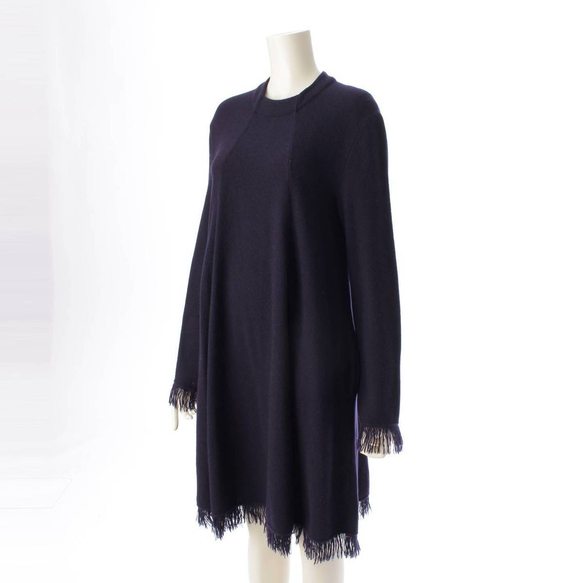 Drawer wool Fringe long sleeve knit one piece 6526-299-0872 Navy 1