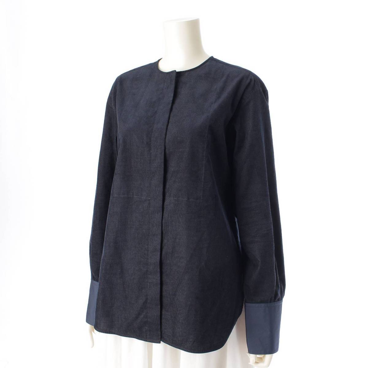 Drawer 24Stainless Steel cotton Corduroy No Collar Long sleeve shirt Tops blouse 6511-299-0542 Navy 36