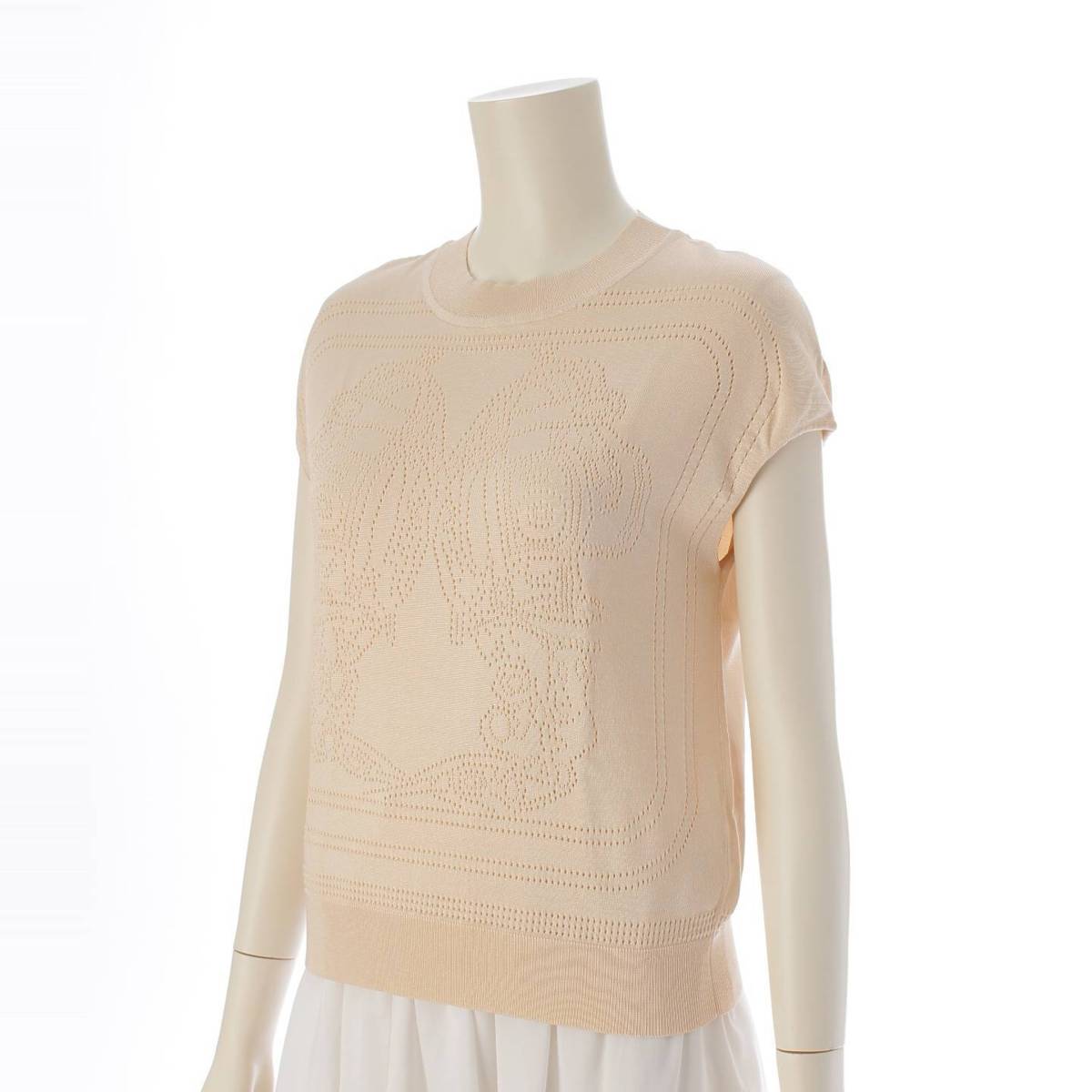 [Hermes] Hermes 23 years Brid de Gala French Sleeve Silk Knit Sweater Ivory 34 [Used] [Authenticated and Guaranteed Authentic] 210675