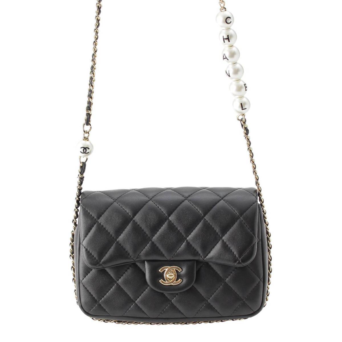 CHANEL 29s lambskin Matelasse Pearl Chain Shoulder Bag AS1533 black