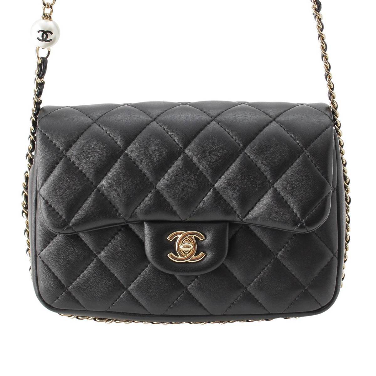 CHANEL 29s lambskin Matelasse Pearl Chain Shoulder Bag AS1533 black
