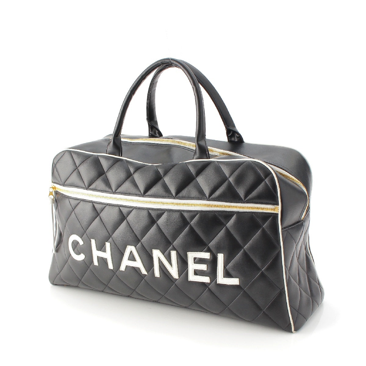 Chanel 3rd Series Matelasse Logo Lambskin Boston Bag Black x White