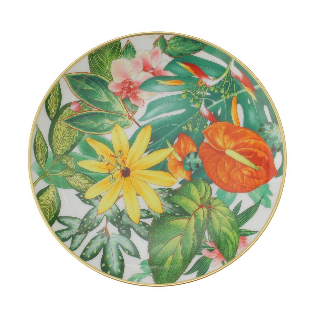 [Hermes] Hermes Dessert Plate, Ceramic, Passiflora, Green x Gold [Used] [Authenticated and Guaranteed Authentic] 210812