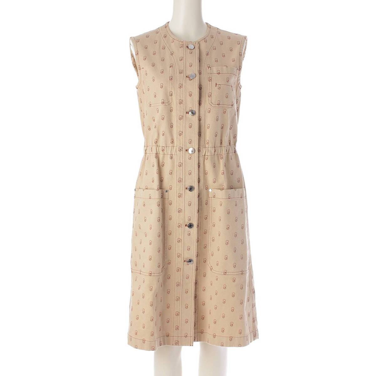 [Hermes] Hermes 22 Stainless Steel Gilet Denim Sleeveless One-Piece Dress Serie Button Beige 34 [Used] [Authenticated and Guaranteed Authentic] 210843