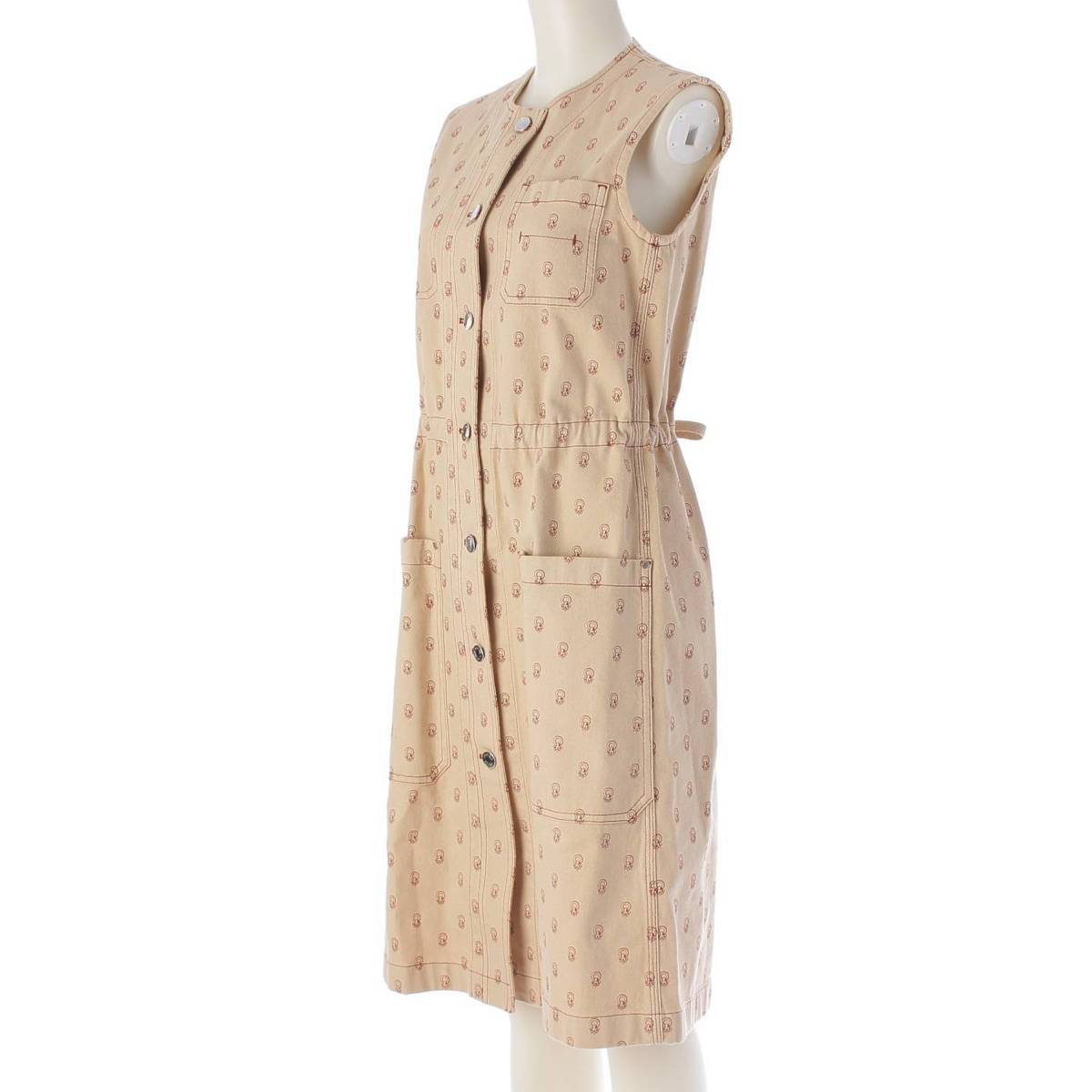 [Hermes] Hermes 22 Stainless Steel Gilet Denim Sleeveless One-Piece Dress Serie Button Beige 34 [Used] [Authenticated and Guaranteed Authentic] 210843