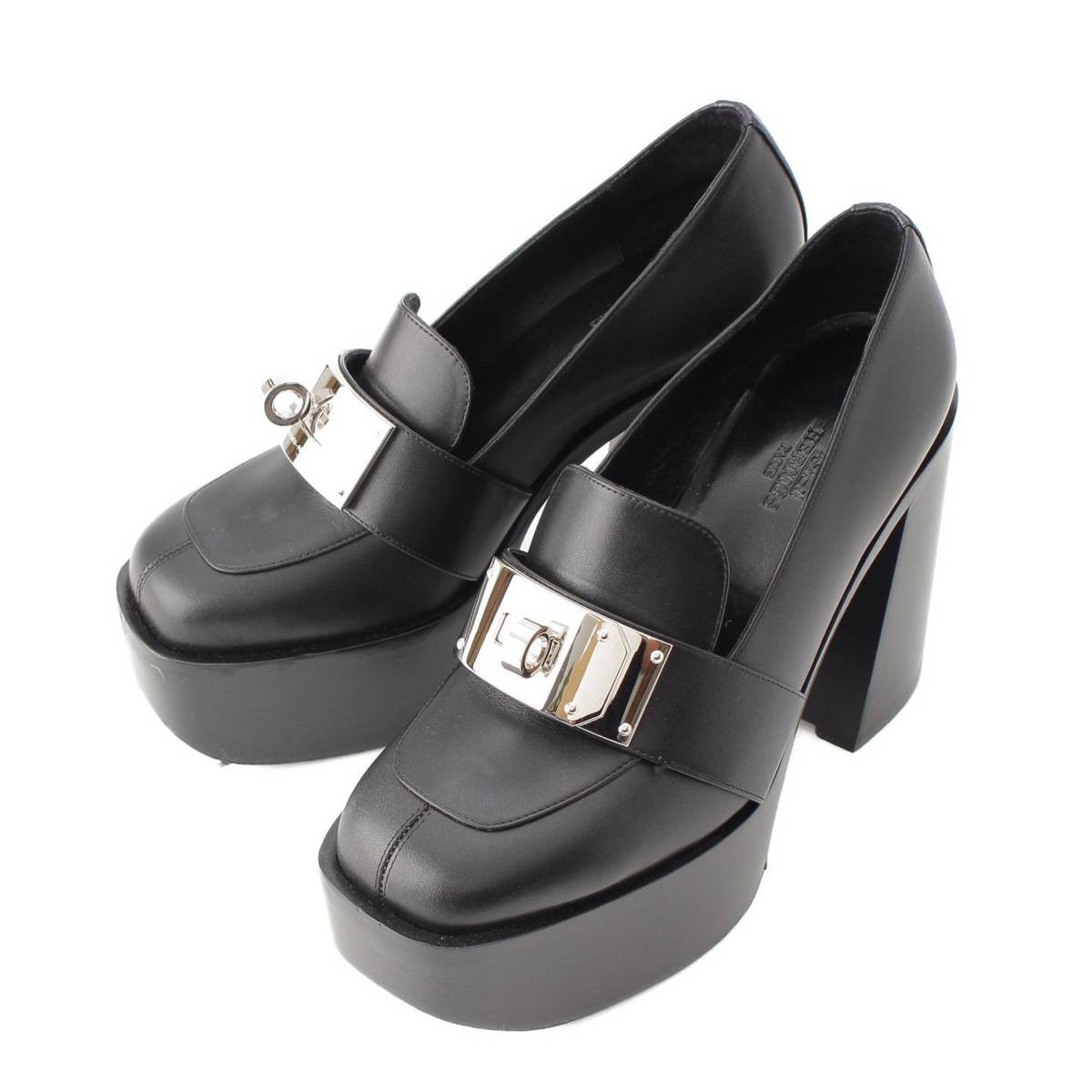 [Hermes] Hermes 23AW Kelly Buckle Platform Heel Loafers Shoes Black 37 [Used] [Authenticated and Guaranteed Authentic] 210850