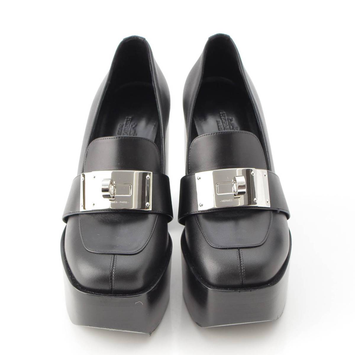 [Hermes] Hermes 23AW Kelly Buckle Platform Heel Loafers Shoes Black 37 [Used] [Authenticated and Guaranteed Authentic] 210850