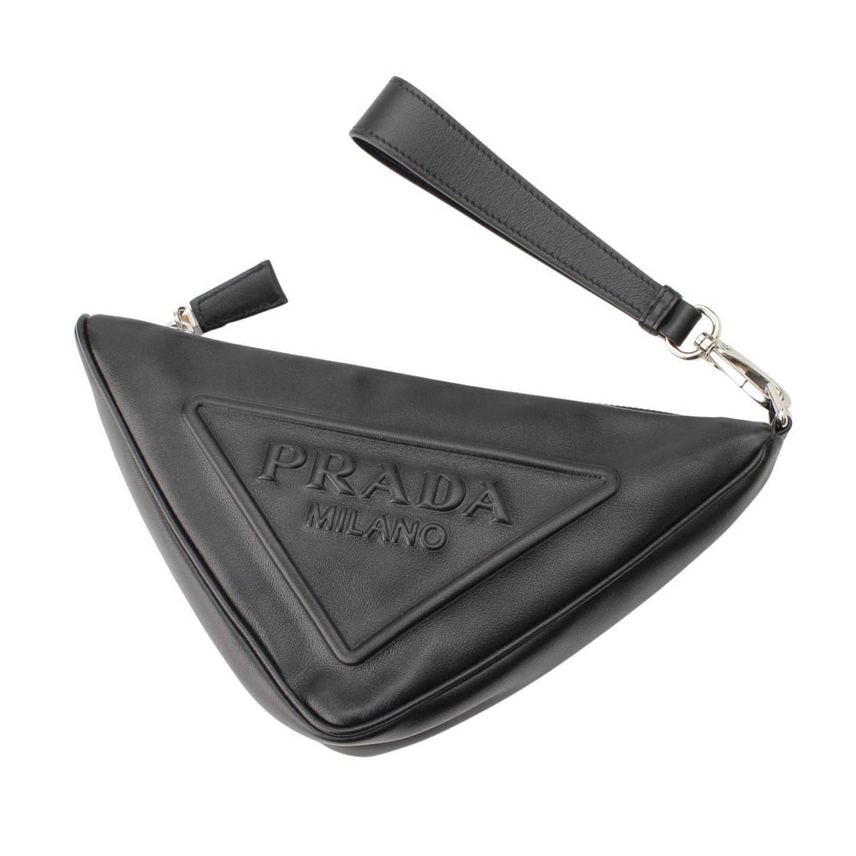 [PRADA] Prada Triangle Logo Leather Clutch Pouch Business Bag 1NE039 Black [Used] [Authenticated/Genuine Product Guaranteed] 210913