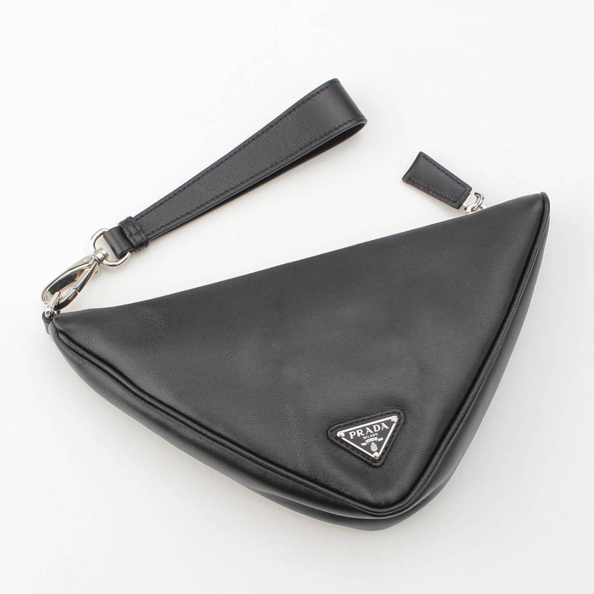 [PRADA] Prada Triangle Logo Leather Clutch Pouch Business Bag 1NE039 Black [Used] [Authenticated/Genuine Product Guaranteed] 210913