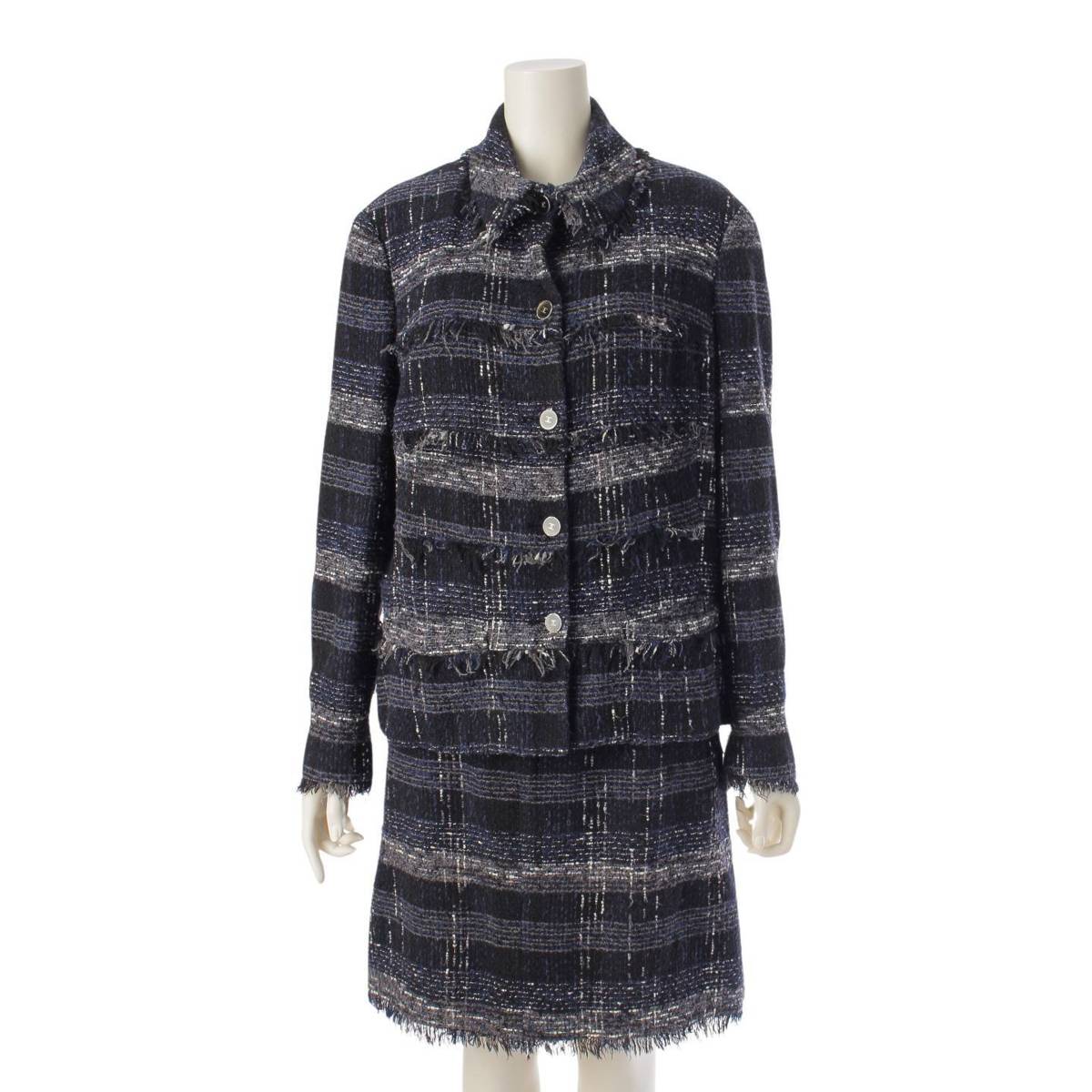 [Chanel] Chanel 05P COCO Button Tweed Jacket & Skirt Set Black x Blue [Used] [Authenticated/Genuine Product Guaranteed] 210984