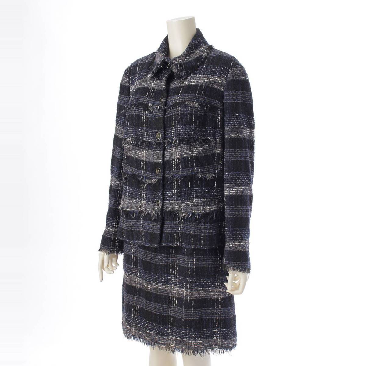 [Chanel] Chanel 05P COCO Button Tweed Jacket & Skirt Set Black x Blue [Used] [Authenticated/Genuine Product Guaranteed] 210984