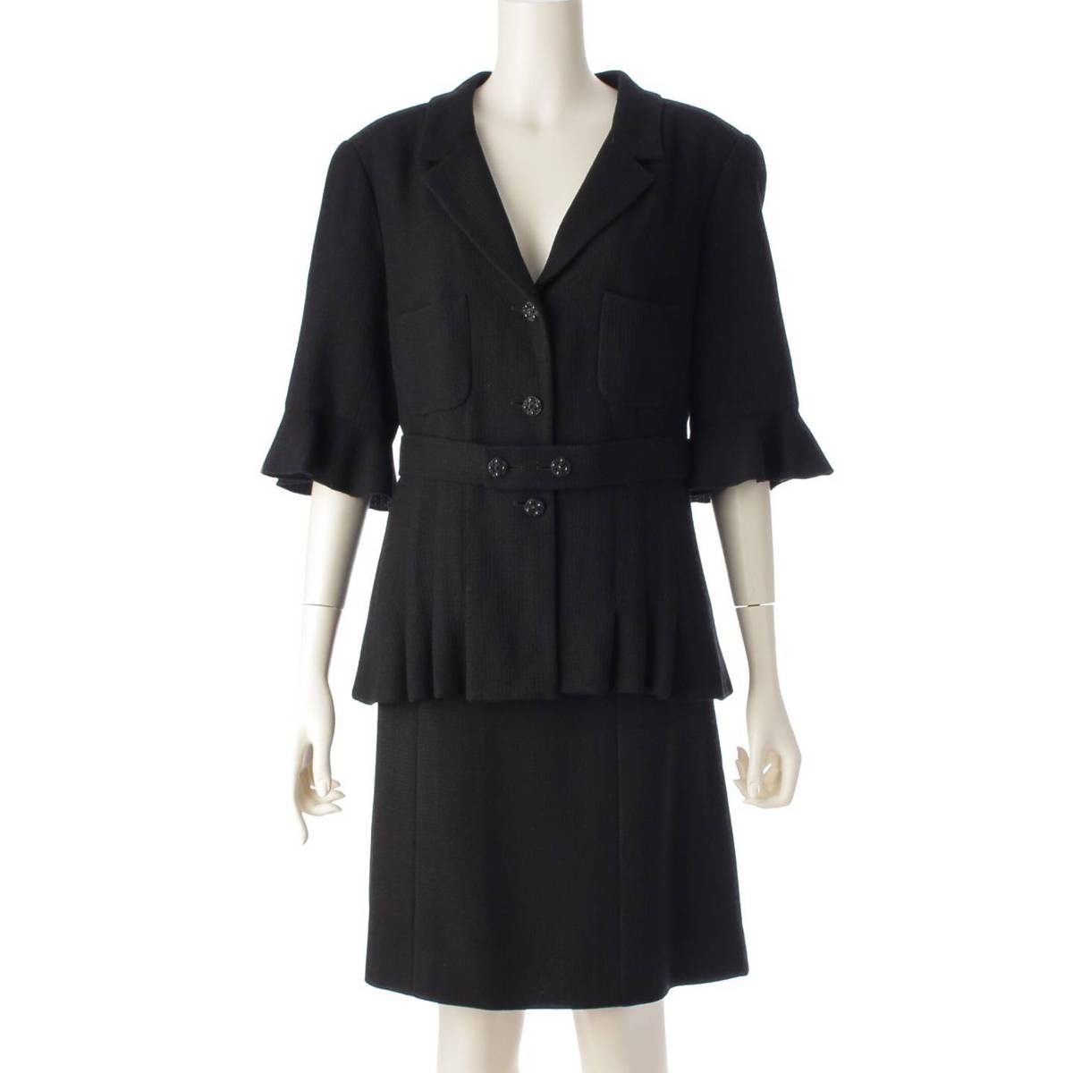 [Chanel] Chanel 07C Gripoa COCO Mark Silk Blend Jacket & Skirt Set Black 46 [Used] [Authenticated and Guaranteed Authentic] 210991