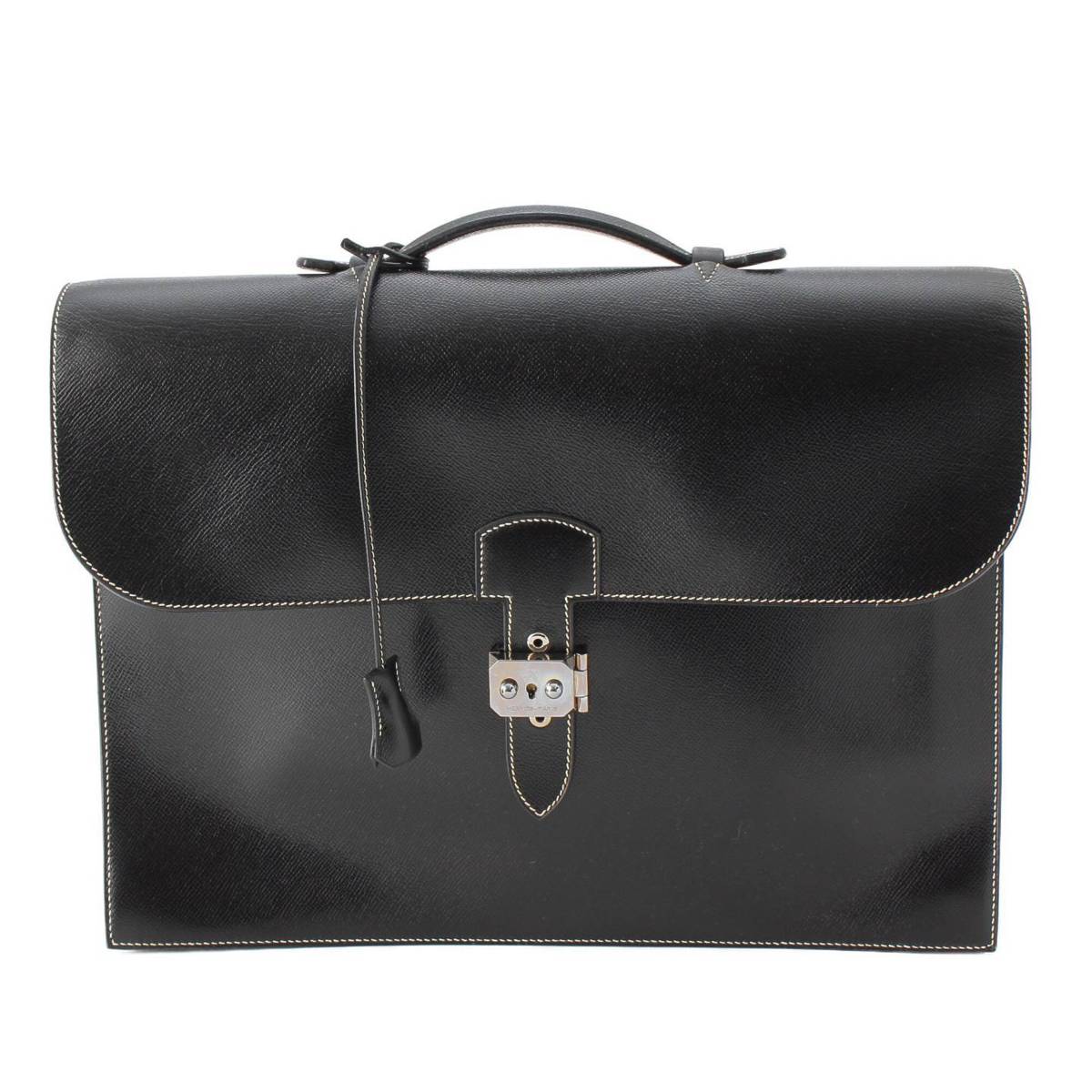 [Hermes] Hermes □E engraved Sac a Depeche 41 Courchevel business bag Noir Black [Used] [Authenticated and genuine product guaranteed] 211047