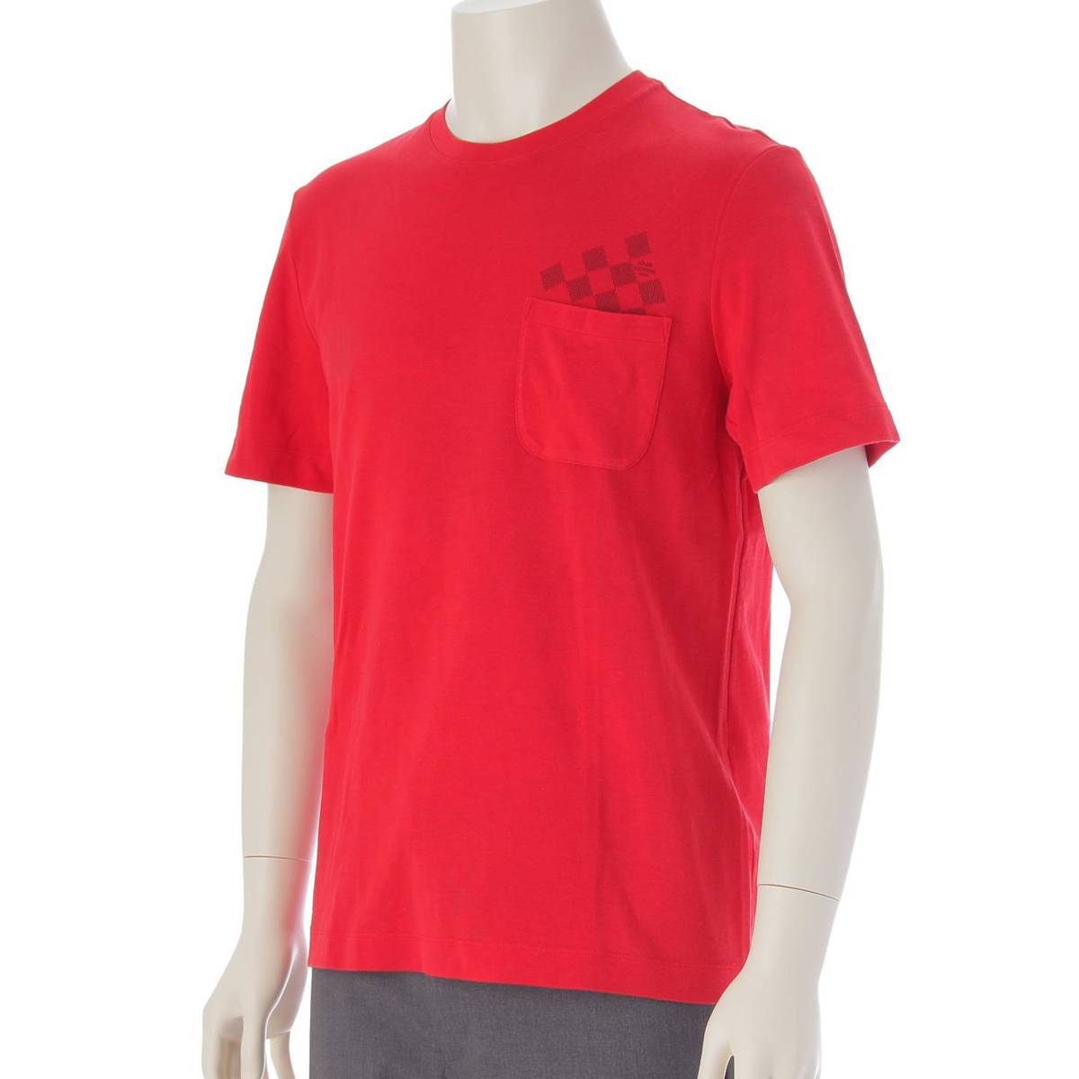 [Louis Vuitton] Louis Vuitton Men's Damier Logo Cotton Short Sleeve T-Shirt Cut and Sew Top Red S [Used] [Authenticated and Guaranteed Authentic] 211081