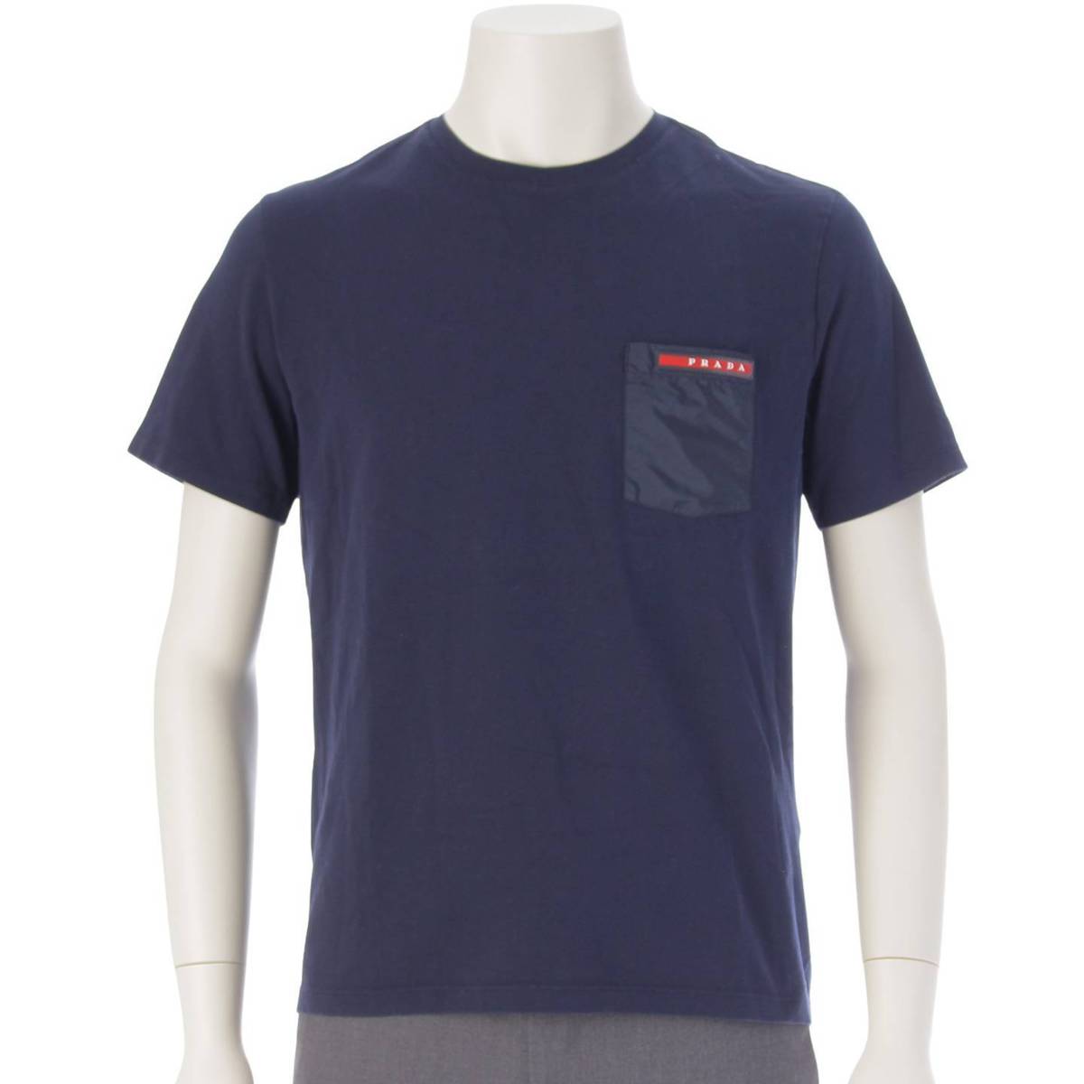 [Prada Sport] Prada Sport 2018 Men's Nylon Switching T-Shirt Short Sleeve Top Cut and Sew Navy M [Used] [Authenticated and Guaranteed Authentic] 211082