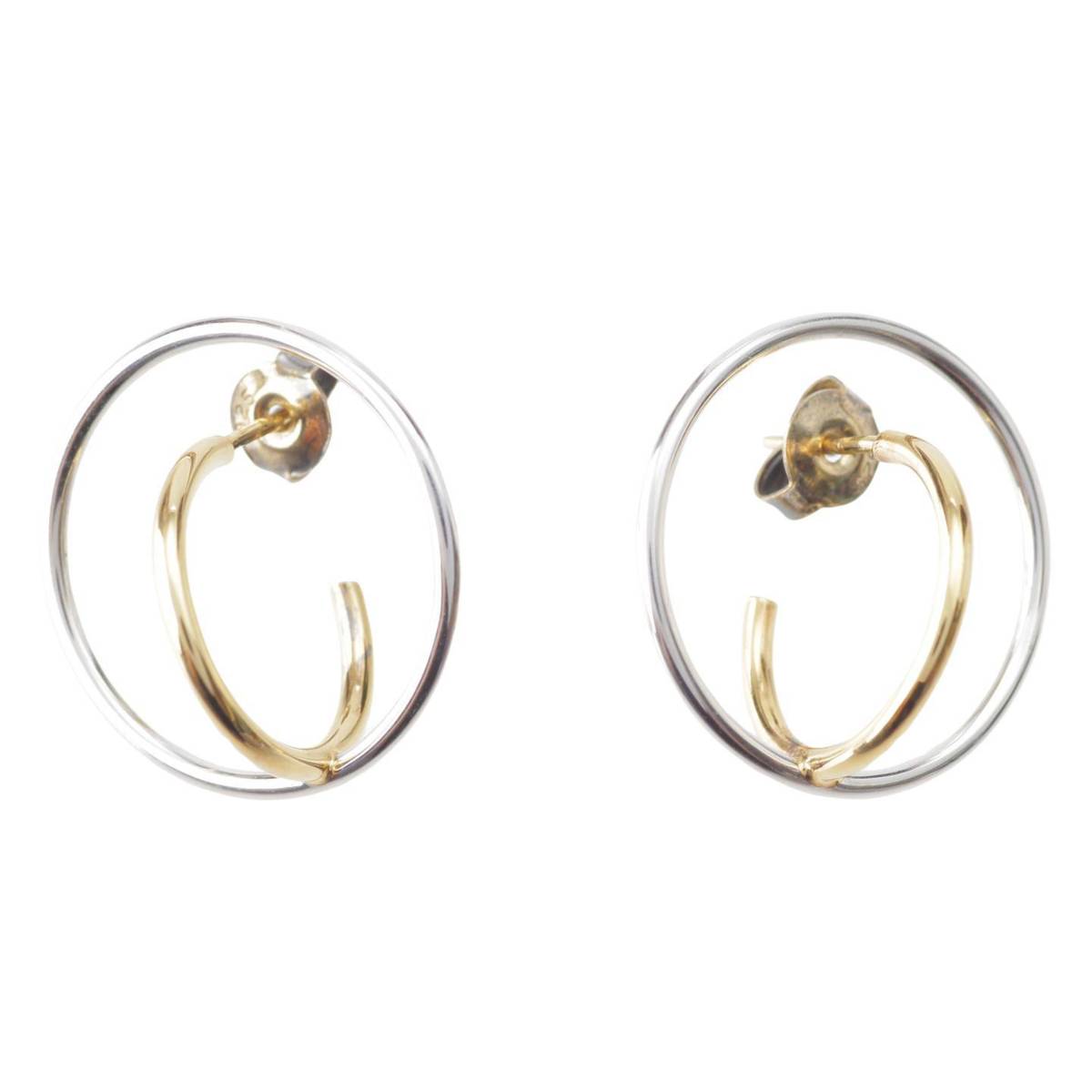 [Sonota] Charlotte Chesnais 2-row hoop Pierce Earring SV925 Silver x Gold 1.5g [Used] [Authenticated and Guaranteed Authentic] 211307