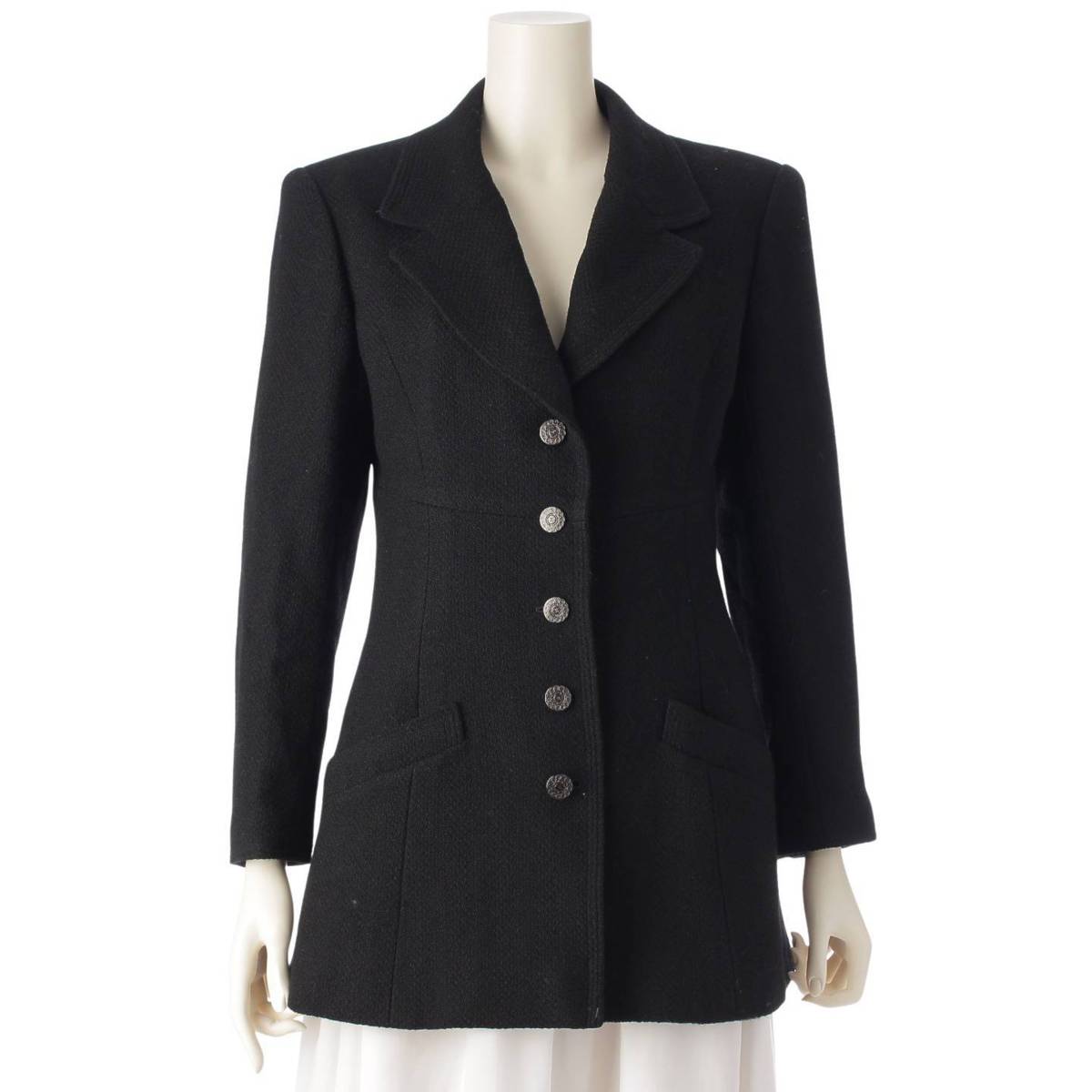 [Chanel] Chanel 97A Wool Chain Vintage COCO Mark Button Jacket P09284 Black 40 [Used] [Authenticated and Guaranteed Authentic] 211320